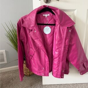 Claudie Pierlot Hot Pink Leather Biker Jacket